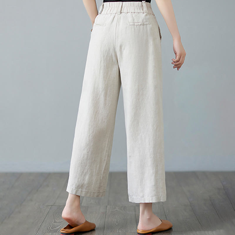 Buddha Stones Codzienny Jednolity Kolor Patchwork Prosty Design Bawełna Len Spodnie Damskie Z Kieszeniami - image 6
