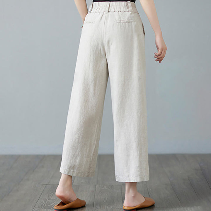 Buddha Stones Codzienny Jednolity Kolor Patchwork Prosty Design Bawełna Len Spodnie Damskie Z Kieszeniami - image 6