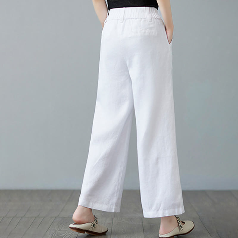 Buddha Stones Codzienny Jednolity Kolor Patchwork Prosty Design Bawełna Len Spodnie Damskie Z Kieszeniami - image 19