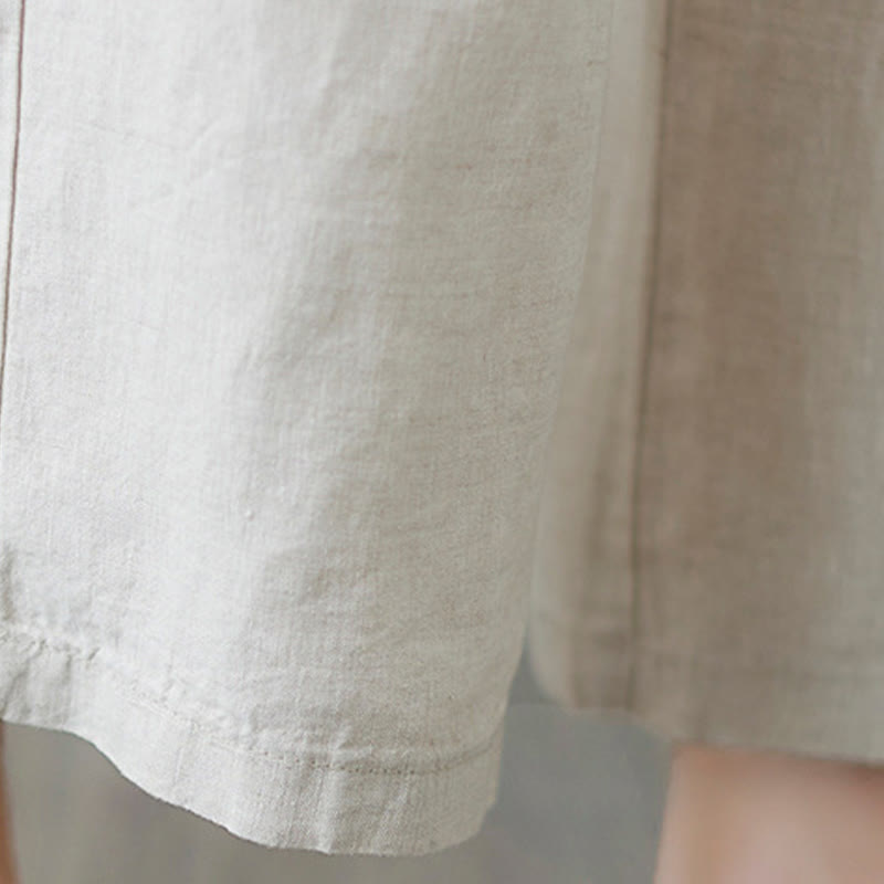 Buddha Stones Codzienny Jednolity Kolor Patchwork Prosty Design Bawełna Len Spodnie Damskie Z Kieszeniami - image 12