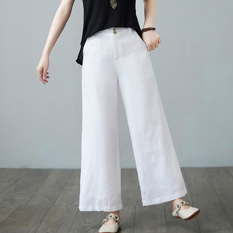 Buddha Stones Codzienny Jednolity Kolor Patchwork Prosty Design Bawełna Len Spodnie Damskie Z Kieszeniami - image 16