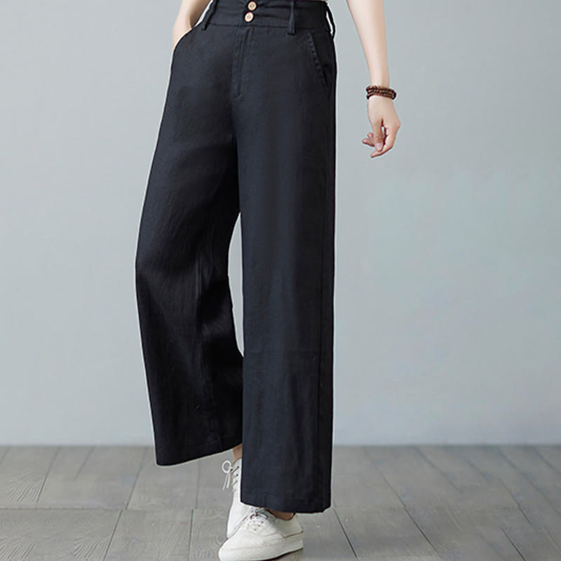 Buddha Stones Codzienny Jednolity Kolor Patchwork Prosty Design Bawełna Len Spodnie Damskie Z Kieszeniami - image 25