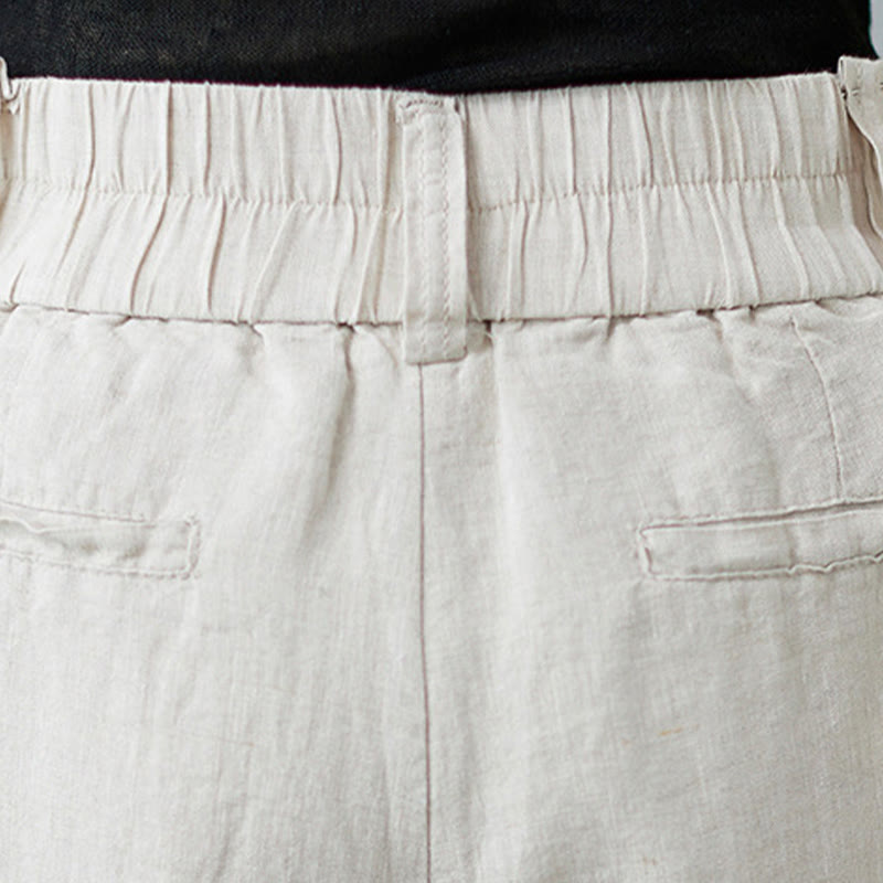 Buddha Stones Codzienny Jednolity Kolor Patchwork Prosty Design Bawełna Len Spodnie Damskie Z Kieszeniami - image 9