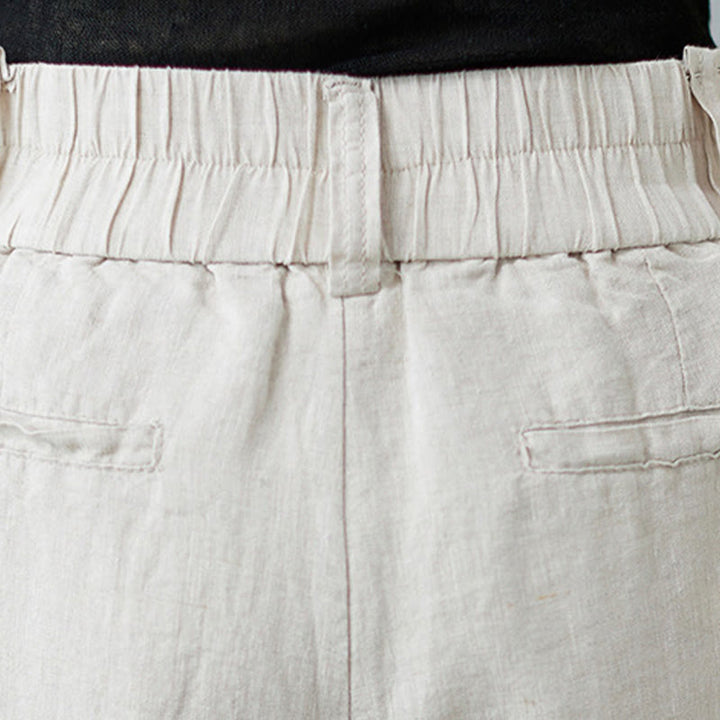 Buddha Stones Codzienny Jednolity Kolor Patchwork Prosty Design Bawełna Len Spodnie Damskie Z Kieszeniami - image 9
