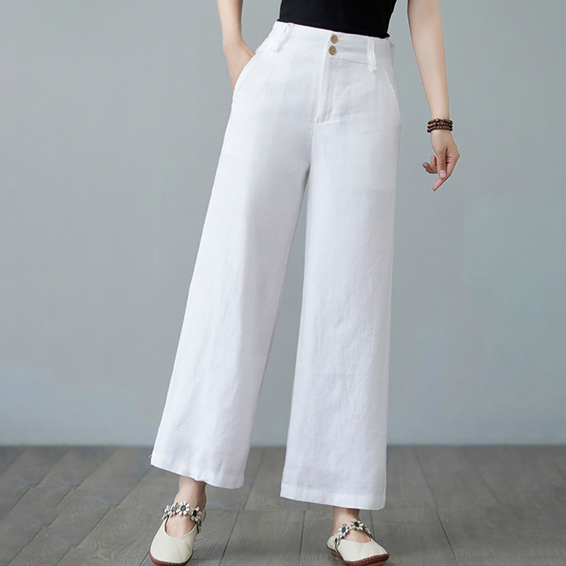 Buddha Stones Codzienny Jednolity Kolor Patchwork Prosty Design Bawełna Len Spodnie Damskie Z Kieszeniami - image 15