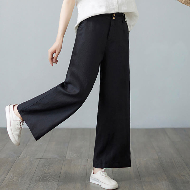 Buddha Stones Codzienny Jednolity Kolor Patchwork Prosty Design Bawełna Len Spodnie Damskie Z Kieszeniami - image 27