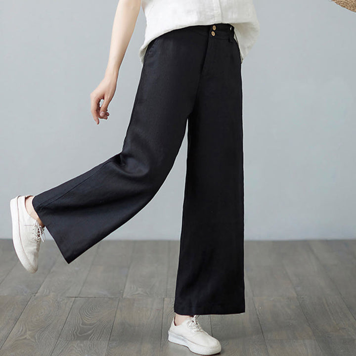 Buddha Stones Codzienny Jednolity Kolor Patchwork Prosty Design Bawełna Len Spodnie Damskie Z Kieszeniami - image 27