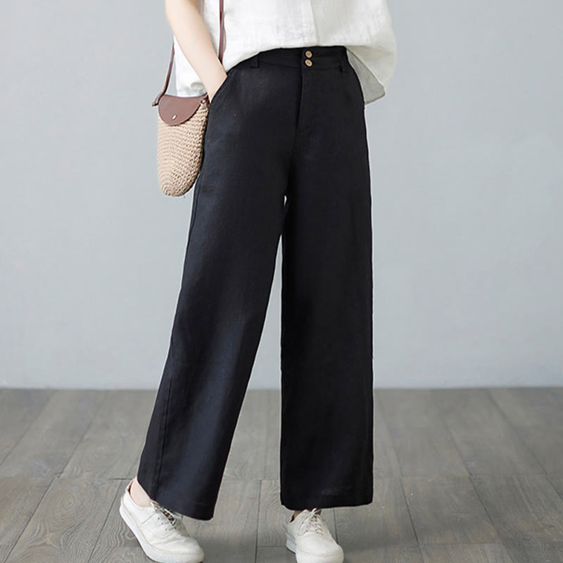 Buddha Stones Codzienny Jednolity Kolor Patchwork Prosty Design Bawełna Len Spodnie Damskie Z Kieszeniami - image 24