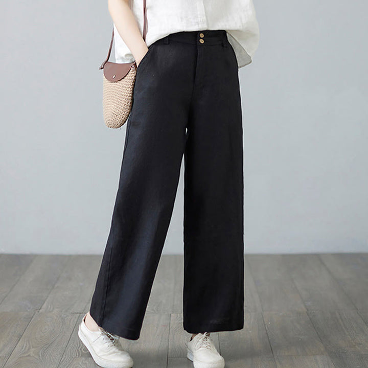 Buddha Stones Codzienny Jednolity Kolor Patchwork Prosty Design Bawełna Len Spodnie Damskie Z Kieszeniami - image 24