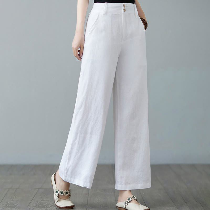 Buddha Stones Codzienny Jednolity Kolor Patchwork Prosty Design Bawełna Len Spodnie Damskie Z Kieszeniami - image 18