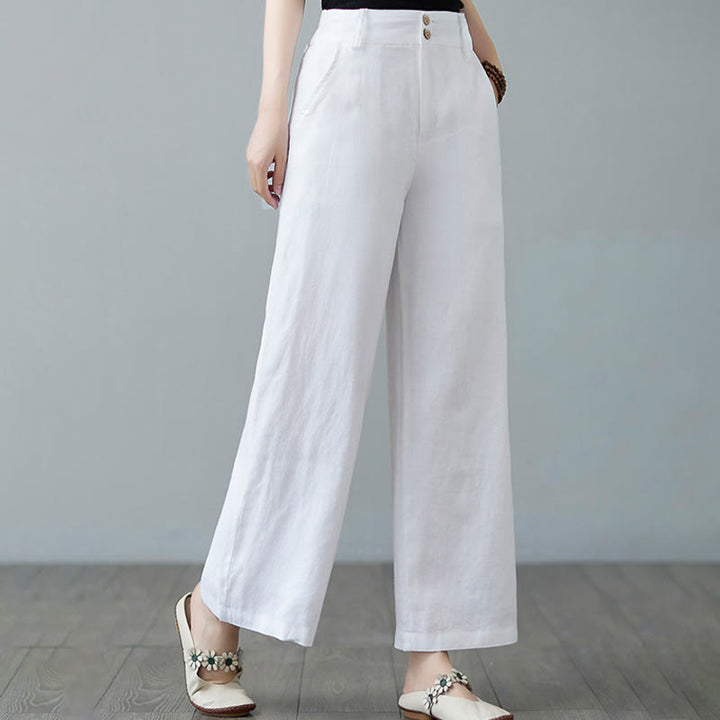 Buddha Stones Codzienny Jednolity Kolor Patchwork Prosty Design Bawełna Len Spodnie Damskie Z Kieszeniami - image 18