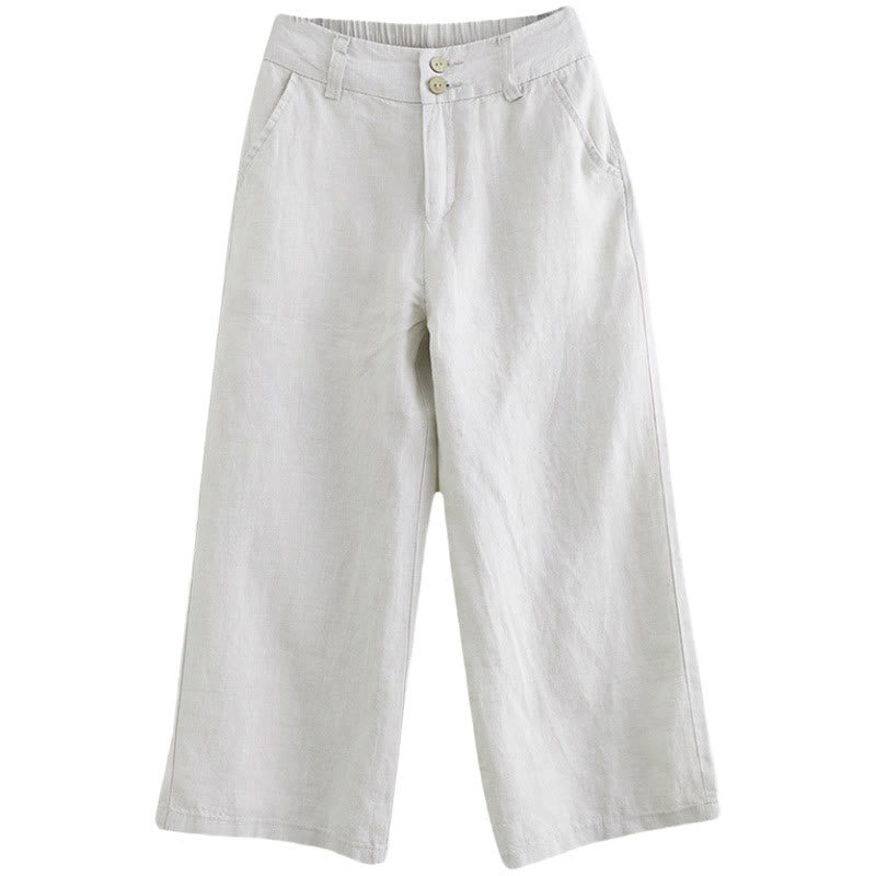Buddha Stones Codzienny Jednolity Kolor Patchwork Prosty Design Bawełna Len Spodnie Damskie Z Kieszeniami - image 13