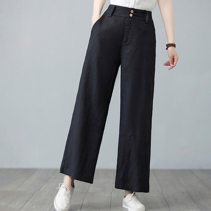 Buddha Stones Codzienny Jednolity Kolor Patchwork Prosty Design Bawełna Len Spodnie Damskie Z Kieszeniami - image 22