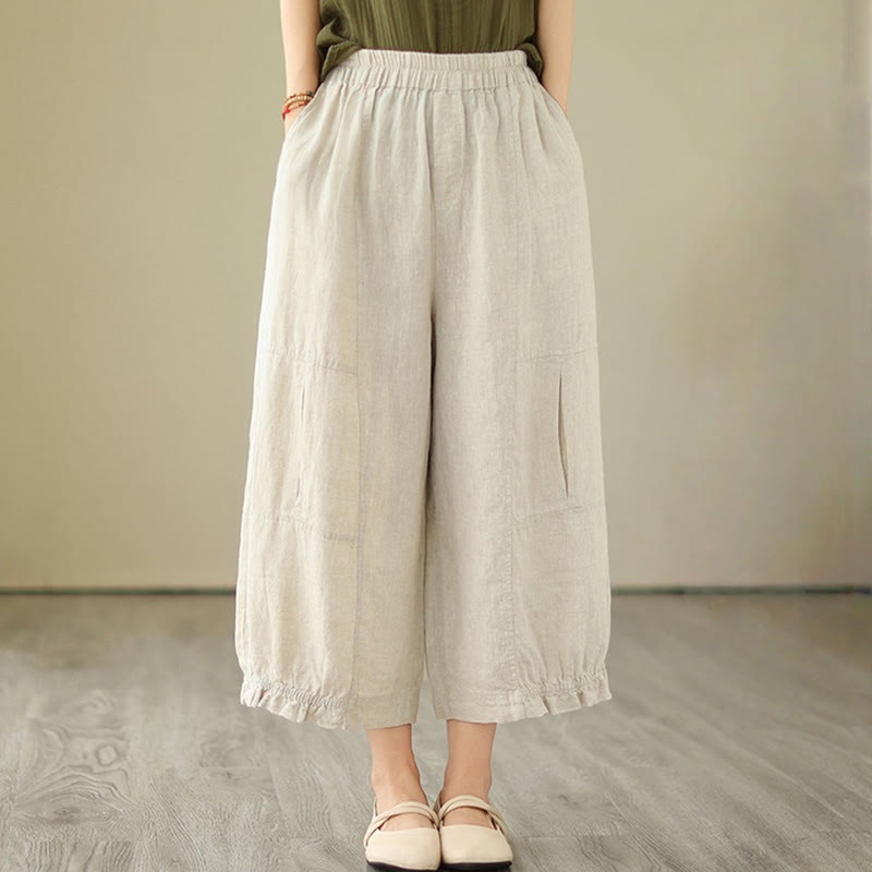 Buddha Stones Vintage Casual Plisowane Projekt Bawełna Damskie Szerokie Nogawki Spodnie Z Kieszeniami - image 17