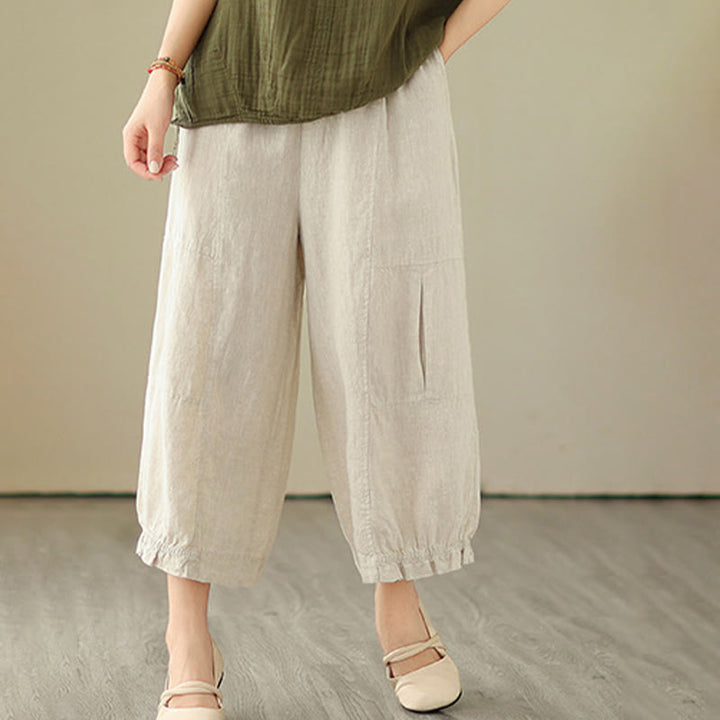 Buddha Stones Vintage Casual Plisowane Projekt Bawełna Damskie Szerokie Nogawki Spodnie Z Kieszeniami - image 16