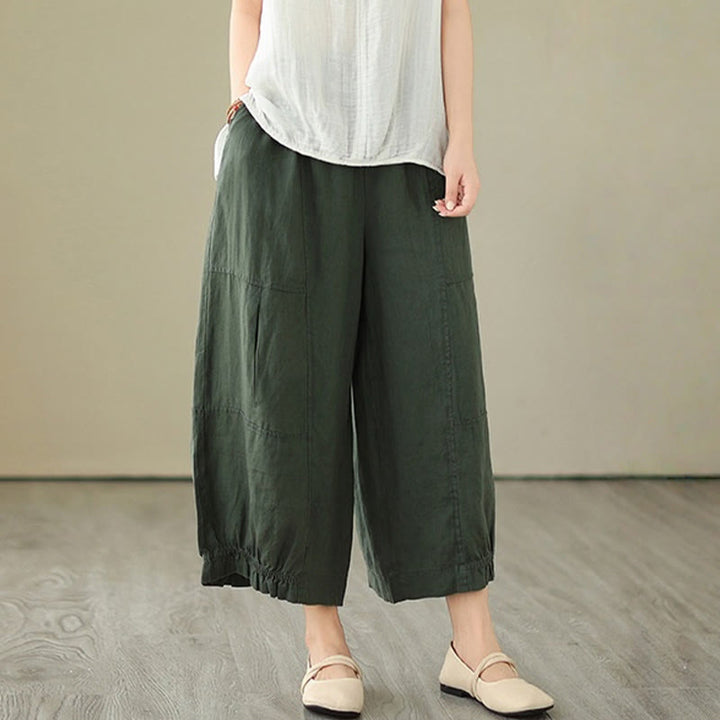 Buddha Stones Vintage Casual Plisowane Projekt Bawełna Damskie Szerokie Nogawki Spodnie Z Kieszeniami - image 5