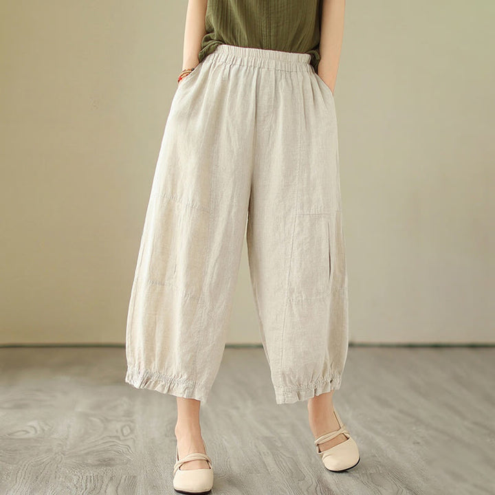 Buddha Stones Vintage Casual Plisowane Projekt Bawełna Damskie Szerokie Nogawki Spodnie Z Kieszeniami - image 13