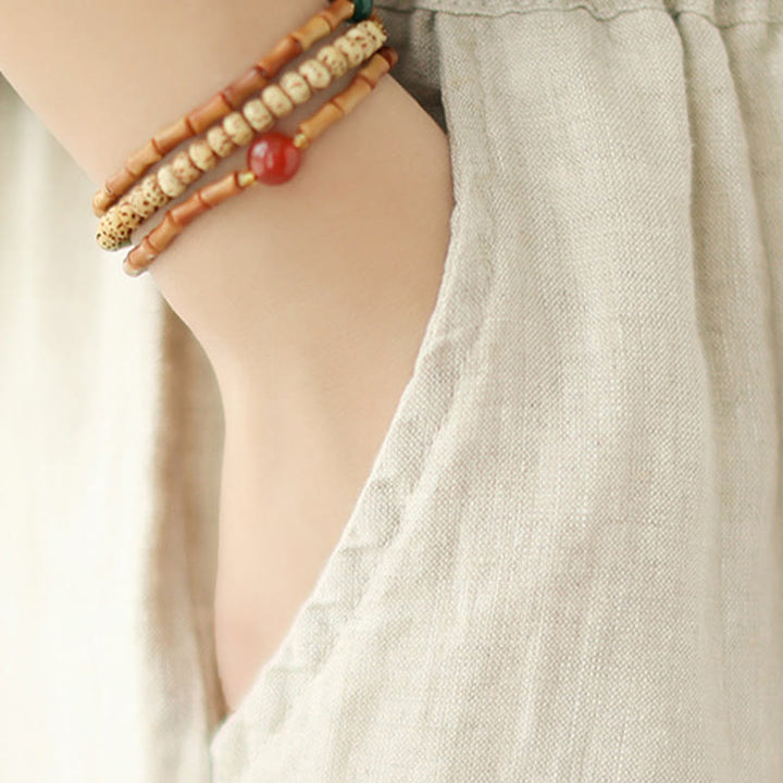 Buddha Stones Vintage Casual Plisowane Projekt Bawełna Damskie Szerokie Nogawki Spodnie Z Kieszeniami - image 18