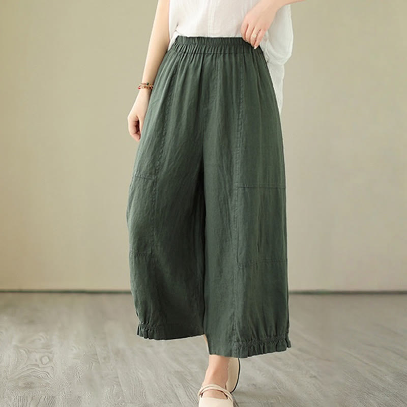 Buddha Stones Vintage Casual Plisowane Projekt Bawełna Damskie Szerokie Nogawki Spodnie Z Kieszeniami - image 1