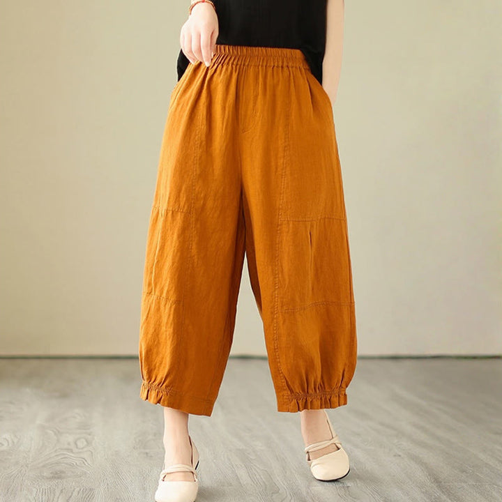 Buddha Stones Vintage Casual Plisowane Projekt Bawełna Damskie Szerokie Nogawki Spodnie Z Kieszeniami - image 10
