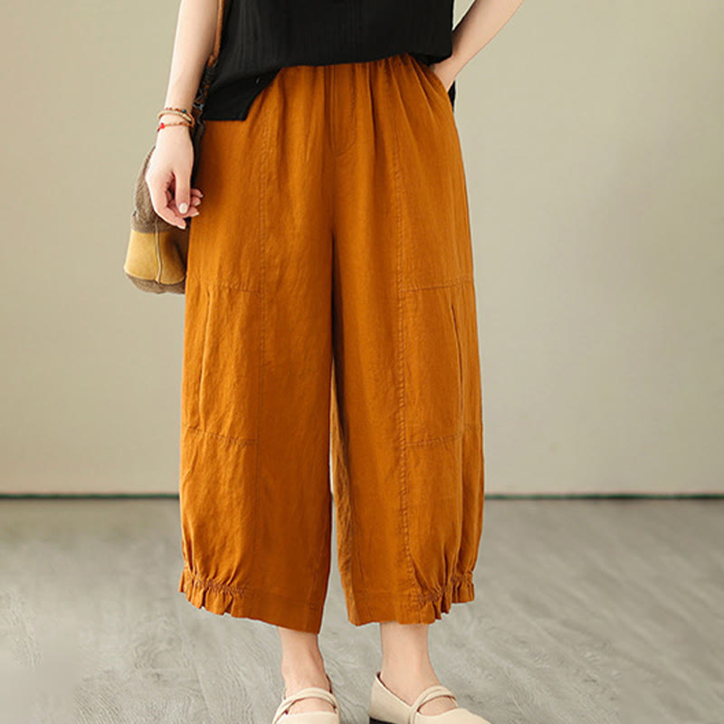 Buddha Stones Vintage Casual Plisowane Projekt Bawełna Damskie Szerokie Nogawki Spodnie Z Kieszeniami - image 11