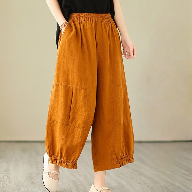 Buddha Stones Vintage Casual Plisowane Projekt Bawełna Damskie Szerokie Nogawki Spodnie Z Kieszeniami - Ciemnopomarańczowy - US8-10，UK/AU12-14，EU40-42 (2XL) - image 6