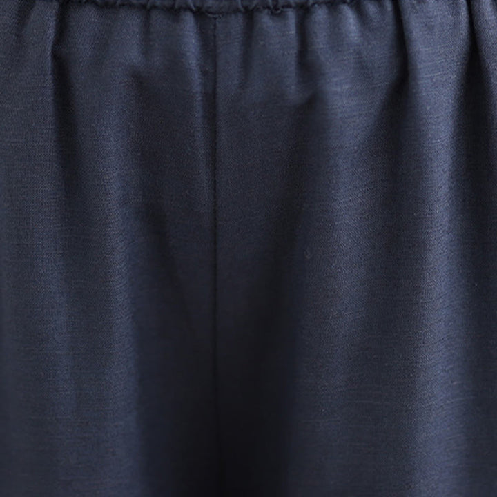 Buddha Stones Wiosna Casual Granatowy Prosty Design Linii Bawełniane Damskie Spodnie Szerokie Nogawki Z Kieszeniami - image 7