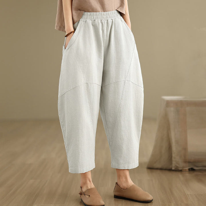 Spodnie harem damskie z bawełny i lnu Buddha Stones, wiosenne, 7-8, jednokolorowe, z kieszeniami - image 6