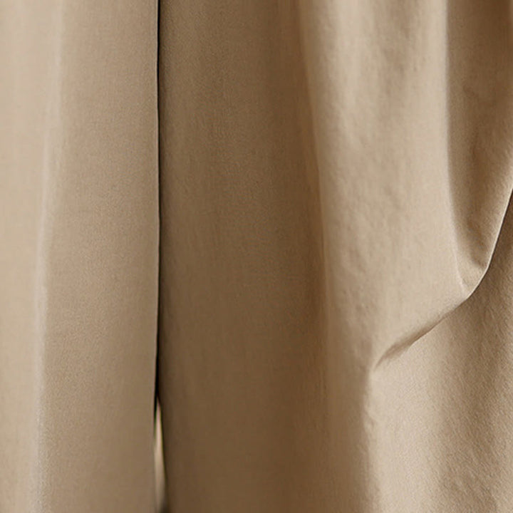 Spodnie damskie z szerokimi nogawkami Buddha Stones Summer Irregular Pleating Design Cotton z kieszeniami