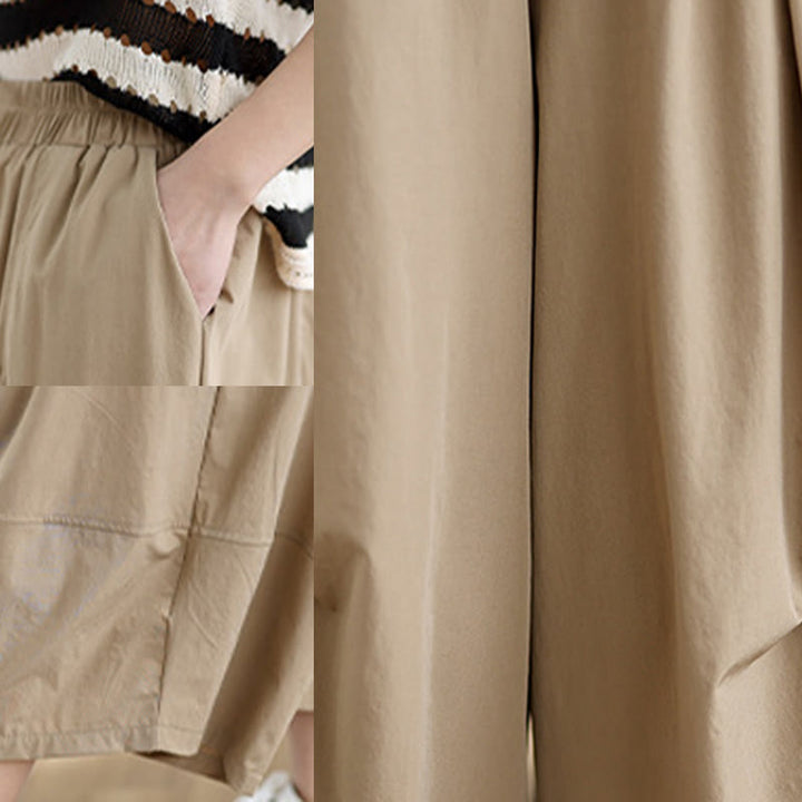 Spodnie damskie z szerokimi nogawkami Buddha Stones Summer Irregular Pleating Design Cotton z kieszeniami