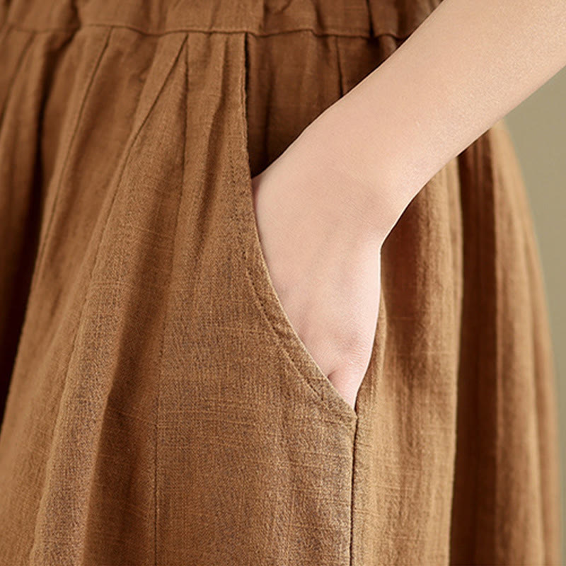 Buddha Stones Vintage Patchwork Lantern Design Bawełna Lniane Damskie Szerokie Spodnie Nogawki Z Kieszeniami - image 11