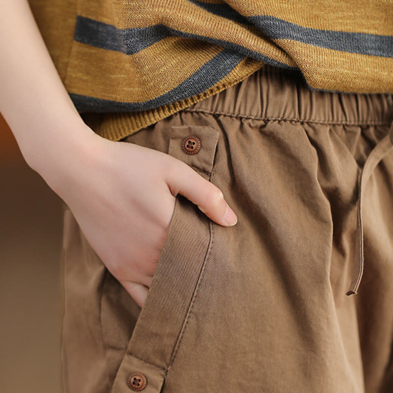 Spodnie damskie Harem Cropped z bawełny Buddha Stones Casual Plain Patched Cuff Design z kieszeniami - image 3