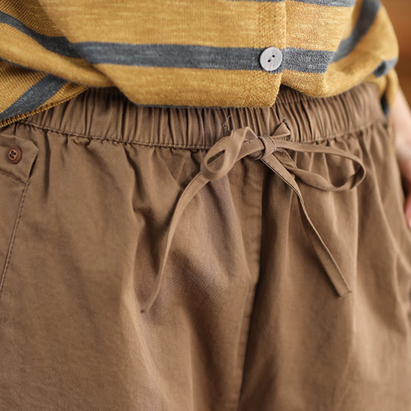 Spodnie damskie Harem Cropped z bawełny Buddha Stones Casual Plain Patched Cuff Design z kieszeniami - image 2