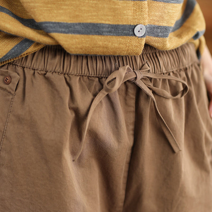 Spodnie damskie Harem Cropped z bawełny Buddha Stones Casual Plain Patched Cuff Design z kieszeniami - image 2