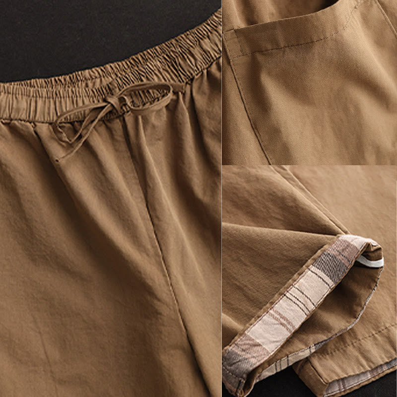 Spodnie damskie Harem Cropped z bawełny Buddha Stones Casual Plain Patched Cuff Design z kieszeniami