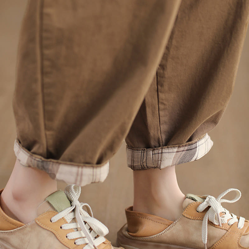 Spodnie damskie Harem Cropped z bawełny Buddha Stones Casual Plain Patched Cuff Design z kieszeniami - image 6