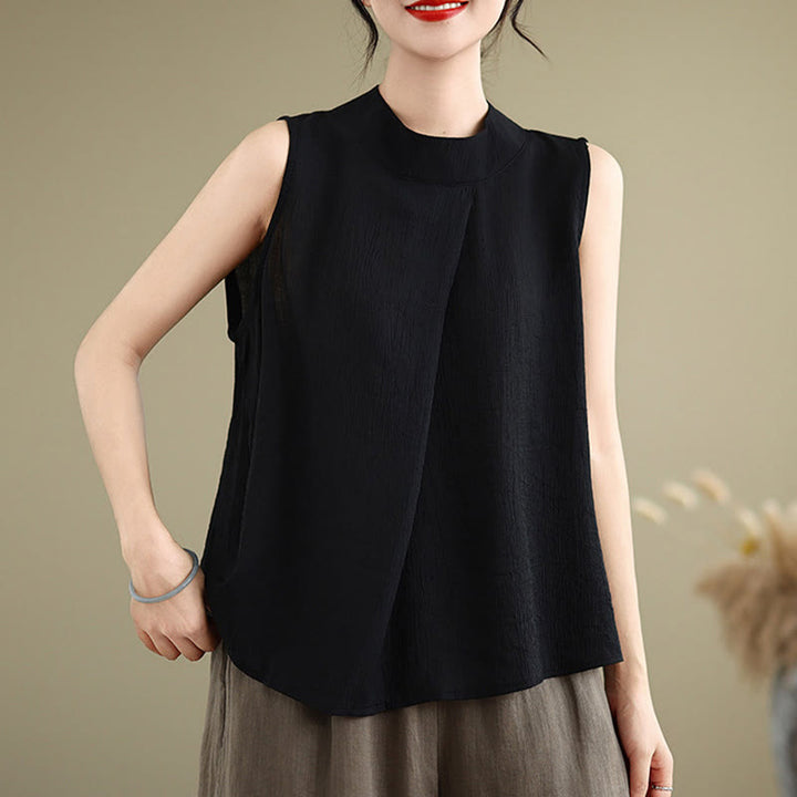 Buddha Stones, swobodny, prosty tył, guziki, stójka, bawełna, len, damska kamizelka bez rękawów - image 22