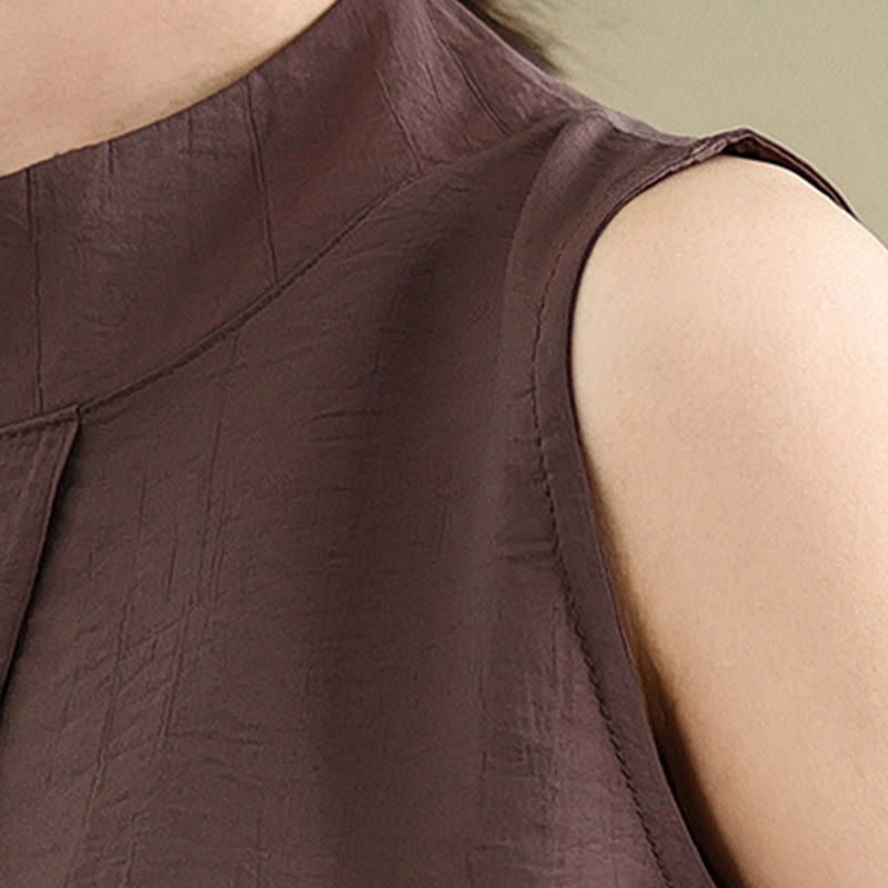 Buddha Stones, swobodny, prosty tył, guziki, stójka, bawełna, len, damska kamizelka bez rękawów - image 8