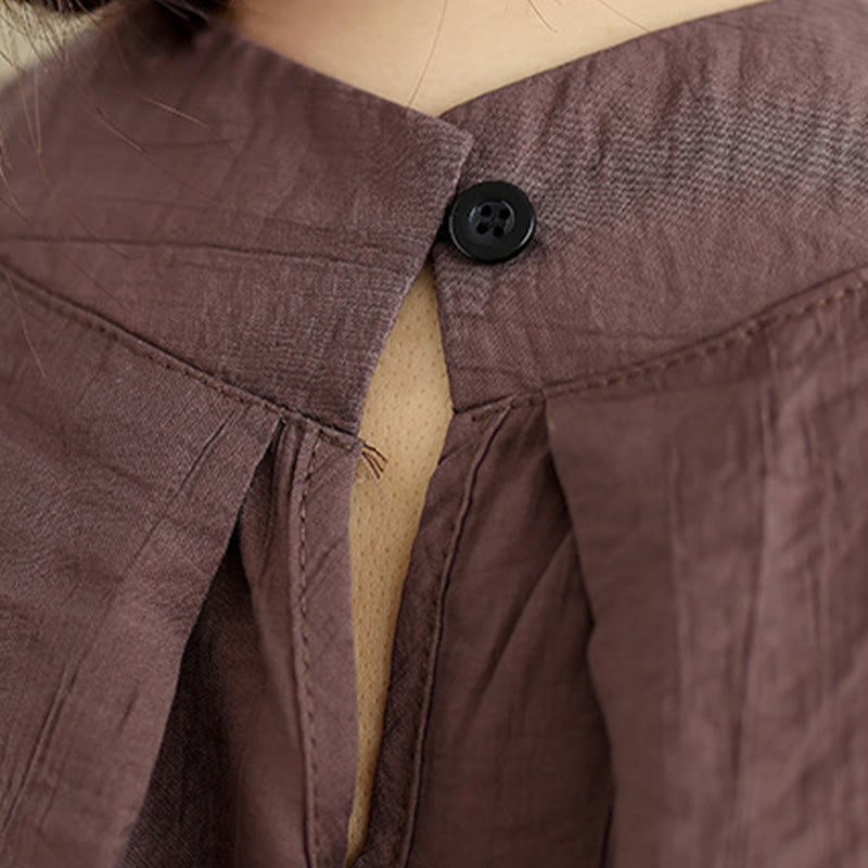 Buddha Stones, swobodny, prosty tył, guziki, stójka, bawełna, len, damska kamizelka bez rękawów - image 9