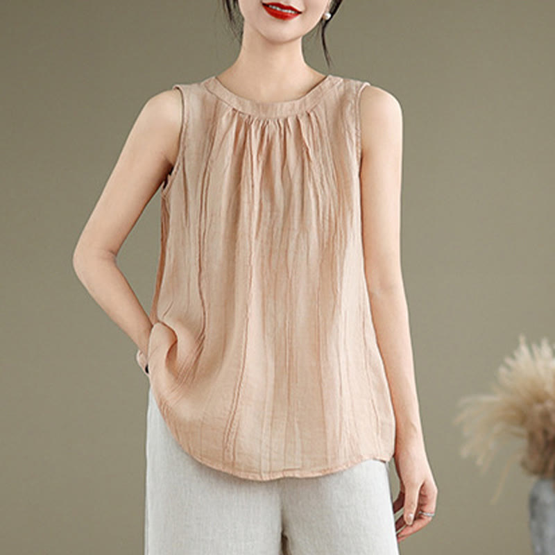 Kamizelka bez rękawów damska z bawełny i lnu z okrągłym dekoltem i prostym wzorem " Buddha Stones z letnimi zmarszczkami" - image 27