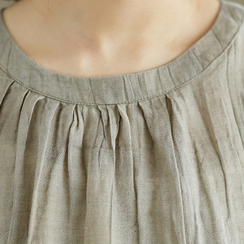 Kamizelka bez rękawów damska z bawełny i lnu z okrągłym dekoltem i prostym wzorem " Buddha Stones z letnimi zmarszczkami" - image 5