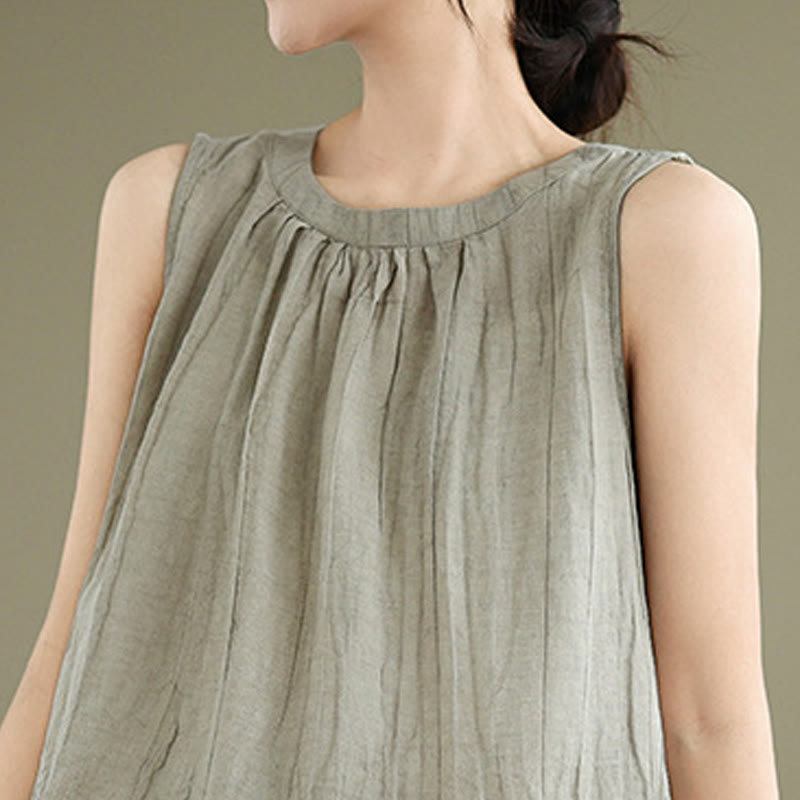 Kamizelka bez rękawów damska z bawełny i lnu z okrągłym dekoltem i prostym wzorem " Buddha Stones z letnimi zmarszczkami" - image 4