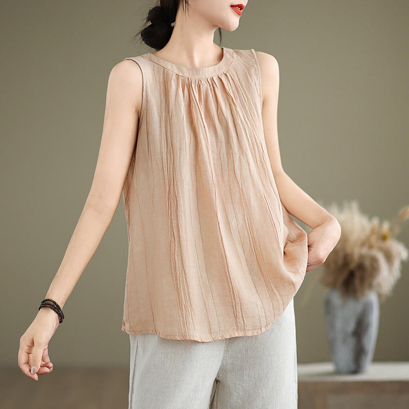 Kamizelka bez rękawów damska z bawełny i lnu z okrągłym dekoltem i prostym wzorem " Buddha Stones z letnimi zmarszczkami" - PeachPuff - US8-10，UK/AU12-14，EU40-42 (2XL) - image 26