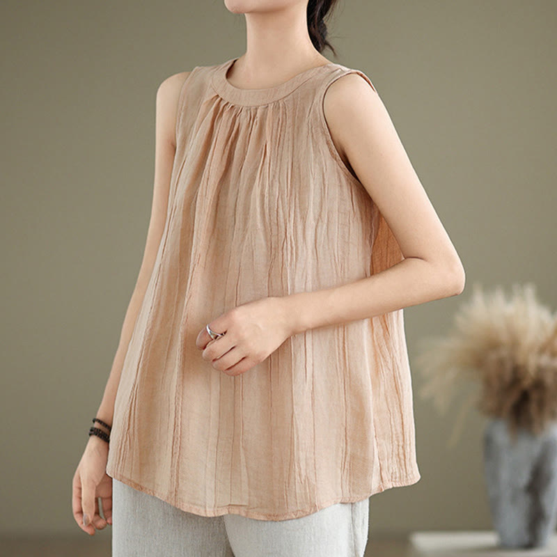 Kamizelka bez rękawów damska z bawełny i lnu z okrągłym dekoltem i prostym wzorem " Buddha Stones z letnimi zmarszczkami" - image 28