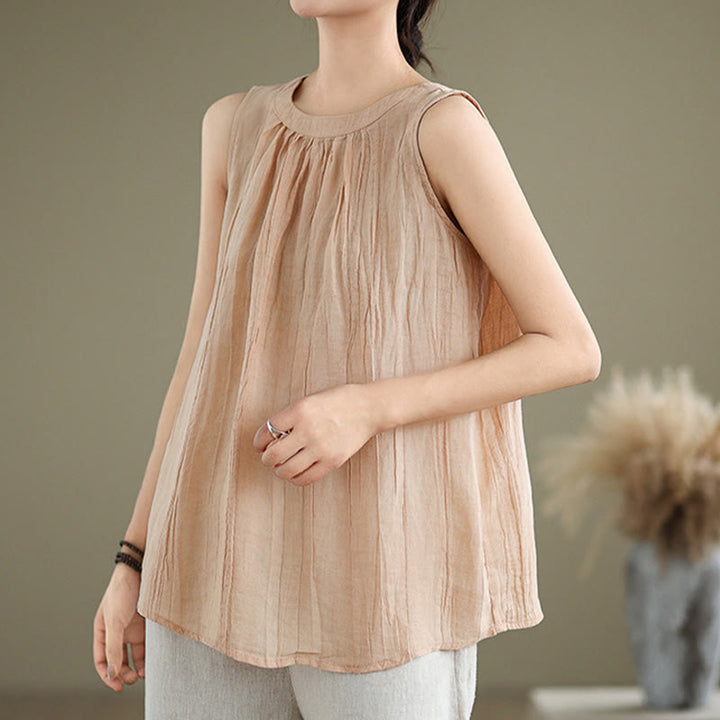 Kamizelka bez rękawów damska z bawełny i lnu z okrągłym dekoltem i prostym wzorem " Buddha Stones z letnimi zmarszczkami" - image 28