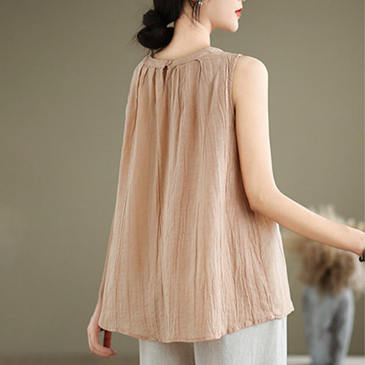 Kamizelka bez rękawów damska z bawełny i lnu z okrągłym dekoltem i prostym wzorem " Buddha Stones z letnimi zmarszczkami" - image 29