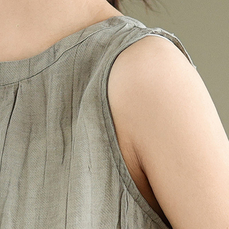 Kamizelka bez rękawów damska z bawełny i lnu z okrągłym dekoltem i prostym wzorem " Buddha Stones z letnimi zmarszczkami" - image 7