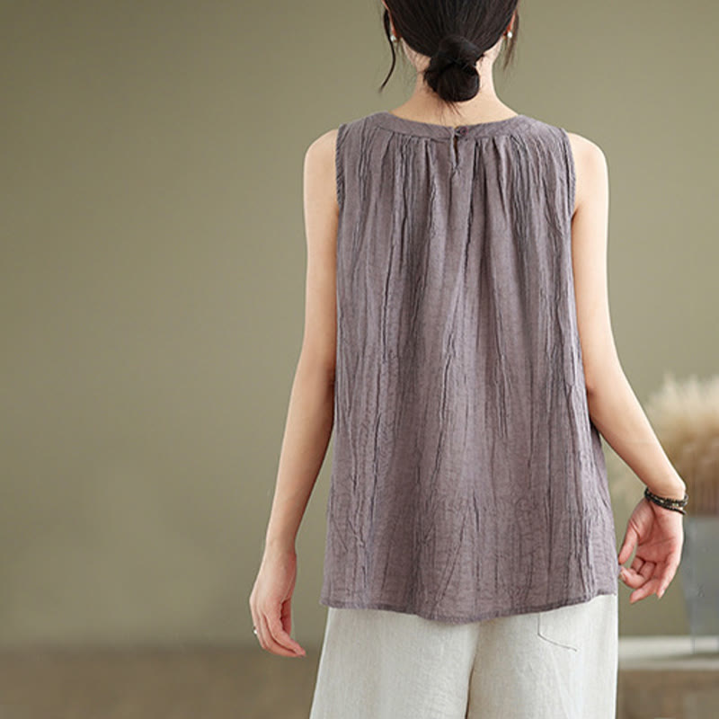 Kamizelka bez rękawów damska z bawełny i lnu z okrągłym dekoltem i prostym wzorem " Buddha Stones z letnimi zmarszczkami" - image 23