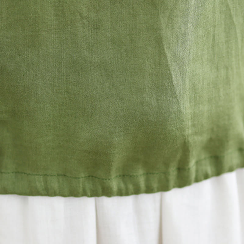 Buddha Stones Letnia falbaniasta damska kamizelka ze ściągaczem i okrągłym dekoltem z bawełny i lnu - image 12