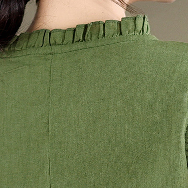 Buddha Stones Letnia falbaniasta damska kamizelka ze ściągaczem i okrągłym dekoltem z bawełny i lnu - image 9